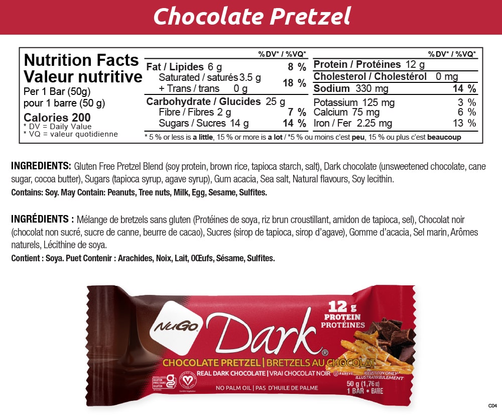 NuGo Dark Chocolate Pretzel Nutrition Facts